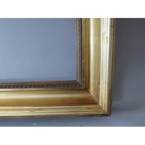 73 - A 19TH CENTURY GOLD FRAME WITH DECORATIVE INNER EDGE, frame W 8 cm, rebate 37 x 52 cm