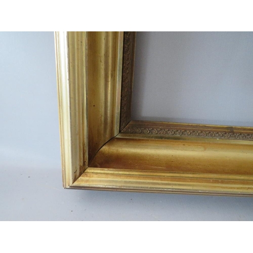 73 - A 19TH CENTURY GOLD FRAME WITH DECORATIVE INNER EDGE, frame W 8 cm, rebate 37 x 52 cm