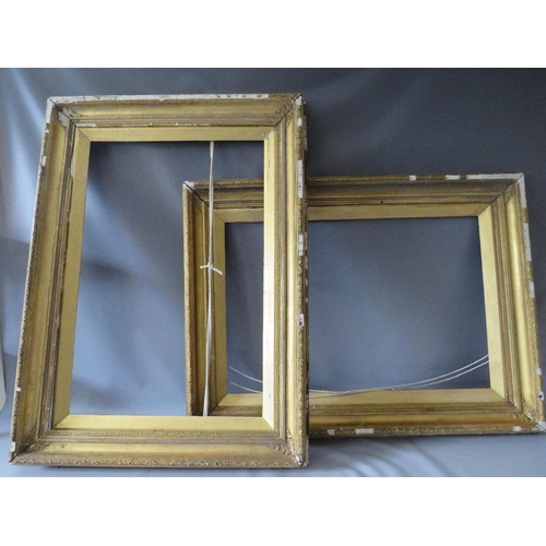 76 - A PAIR OF 19TH CENTURY GOLD FRAMES A/F, with acanthus leaf design to outer edge, with gold slips, fr... 