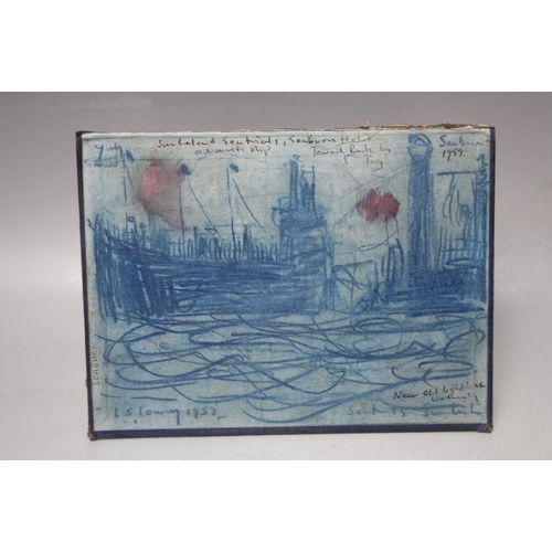 8 - AFTER LAURENCE STEPHEN LOWRY (1887-1976). Harbour scene with boats at Sunderland, bears signature an... 