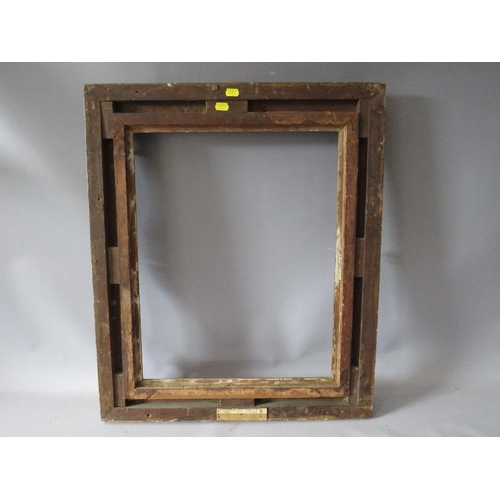 81 - A 19TH CENTURY GOLD SWEPT FRAME WITH RESTORATION, frame W 8 cm, rebate 52 x 42 cm