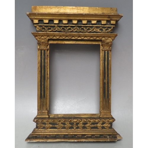 87 - A 19TH CENTURY GOLD GRAND TOUR FRAME, frame W 2 cm at sides, approx 6 cm top and bottom, rebate 16 x... 
