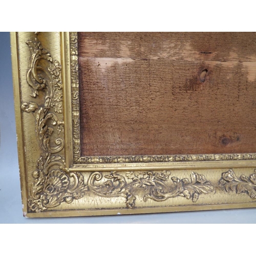 92 - AN 18TH CENTURY DECORATIVE GILT FRAME, frame W 8 cm, rebate 57 x 39 cm