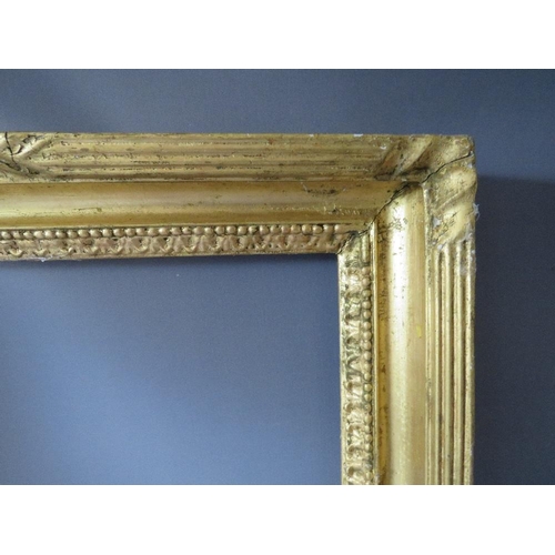 93 - AN 18TH CENTURY GILT FRAME WITH EGG AND DART DESIGN TO OUTER EDGE, frame W 7 cm, rebate 62 x 48 cm