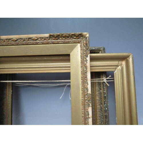 95 - THREE VARIOUS LATE 19TH / EARLY 20TH CENTURY GOLD FRAMES - ALL A/F, average frame W 5 cm, average re... 