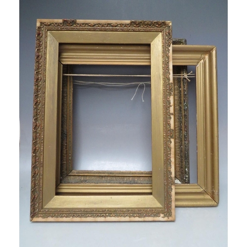 95 - THREE VARIOUS LATE 19TH / EARLY 20TH CENTURY GOLD FRAMES - ALL A/F, average frame W 5 cm, average re... 