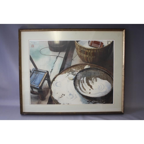 98 - MARIE SHEPHERD (XX). Still life study of various kitchen items, signed and bearing Oriental characte... 