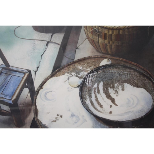 98 - MARIE SHEPHERD (XX). Still life study of various kitchen items, signed and bearing Oriental characte... 
