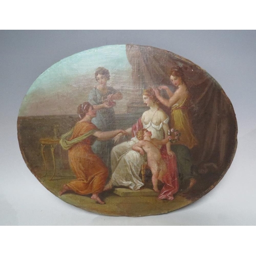 182 - A LATE 17TH / EARLY 19TH CENTURY CONTINENTAL SCHOOL OVAL STUDY, depicting four women in Grecian dres... 