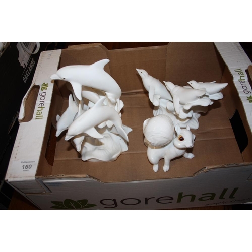 160 - TWO LENOX FIGURES ENTITLED 'PENGUINS AT PLAY' AND 'SEA SYMPHONY' TOGETHER WITH A ROYAL OSBORNE SQUIR... 