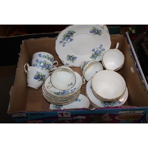 169 - A SMALL BOX OF REGENCY HAREBELL CHINA