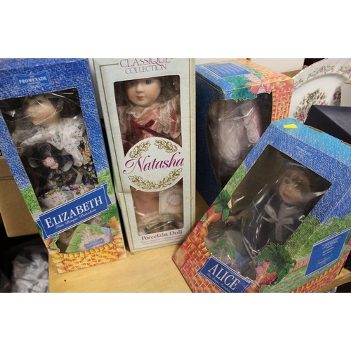 144 - A COLLECTION OF BOXED PORCELAIN HEADED DOLLS TO INCLUDE THE PROMENADE COLLECTION, THE CLASSIQUE COLL... 