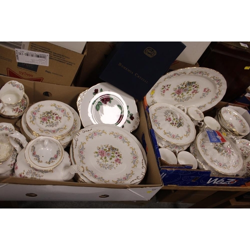 145 - TWO TRAYS OF ROYAL STANDARD MANDARIN PATTERN CHINA TO INCLUDE A TEAPOT, DINING PLATES, TUREENS, CUPS... 