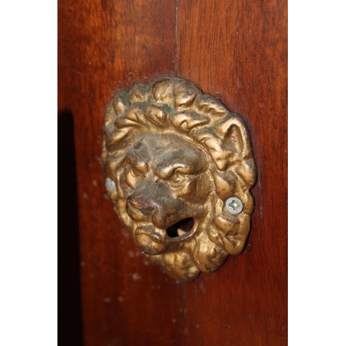 146 - A BRASS LIDDED MAHOGANY COAL BOX RAISED ON PAW FEET OVERALL HEIGHT - 44CM