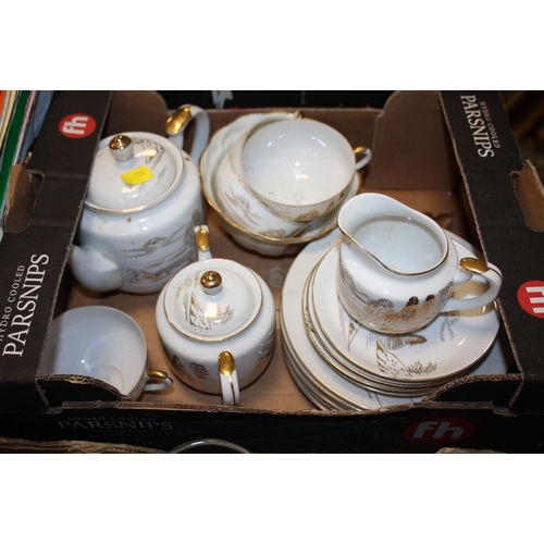 154 - A TRAY OF ASSORTED COLLECTABLES TO INCLUDE A CRYSTAL CAT FIGURE, MOBILE PHONES ETC, TOGETHER WITH A ... 