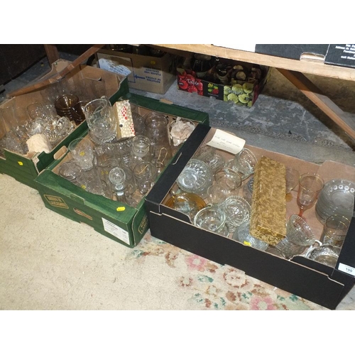 100 - THREE TRAYS OF ASSORTED GLASSWARE TO INCLUDE WEBB CORBET CRYSTAL