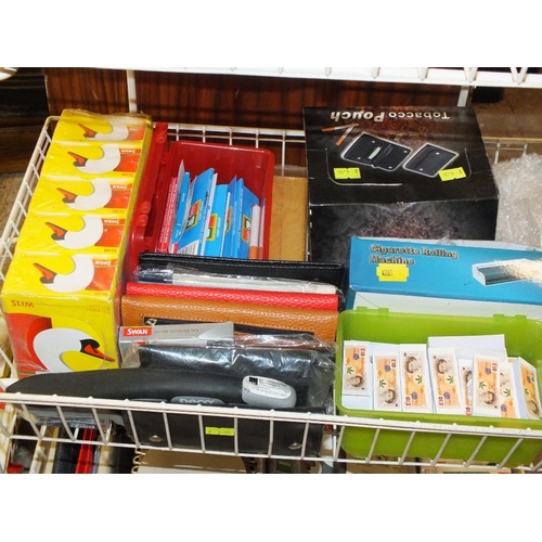 103 - A THREE TIER SHOP DISPLAY STAND CONTAINING SMOKING RELATED ITEMS TO INCLUDE LIGHTERS, POUCHES ETC., ... 