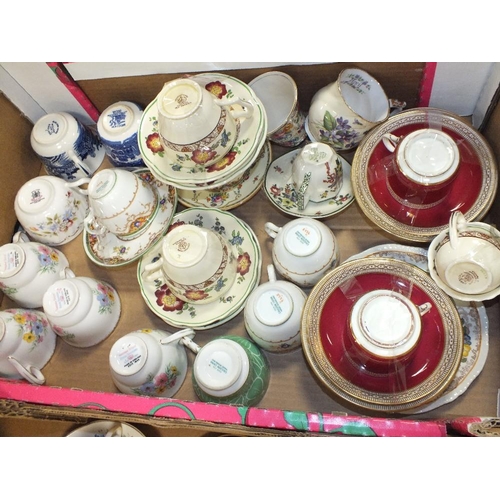 108 - TWO TRAYS OF CUPS AND SAUCERS TO INCLUDE COALPORT, CAULDON CHINA ETC.
