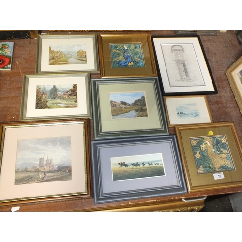 16 - A COLLECTION OF ASSORTED PRINTS TOGETHER WITH AN ANTIQUE PENCIL DRAWING BY GEORGE WILLOUGHBY MAYNARD... 
