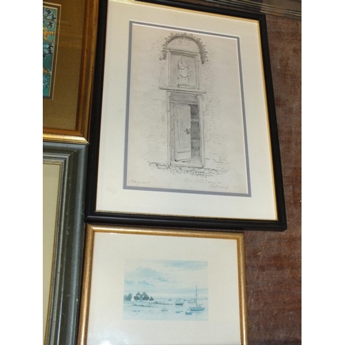 16 - A COLLECTION OF ASSORTED PRINTS TOGETHER WITH AN ANTIQUE PENCIL DRAWING BY GEORGE WILLOUGHBY MAYNARD... 