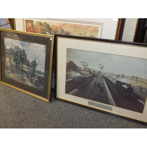 3 - A QUANTITY OF ASSORTED PICTURES AND PRINTS TO INC A MODERN WOODLAND SCENE WITH TEXTURED GLASS, OAK B... 