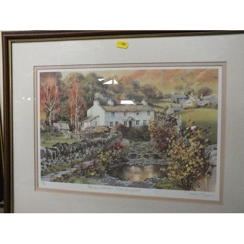 3 - A QUANTITY OF ASSORTED PICTURES AND PRINTS TO INC A MODERN WOODLAND SCENE WITH TEXTURED GLASS, OAK B... 