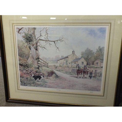 3 - A QUANTITY OF ASSORTED PICTURES AND PRINTS TO INC A MODERN WOODLAND SCENE WITH TEXTURED GLASS, OAK B... 
