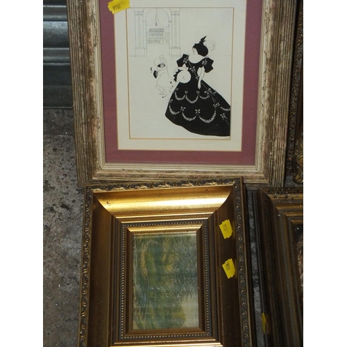 34 - FIVE ASSORTED GILT FRAMED PICTURES TO INC A SMALL STILL LIFE OIL ON BOARD (5)