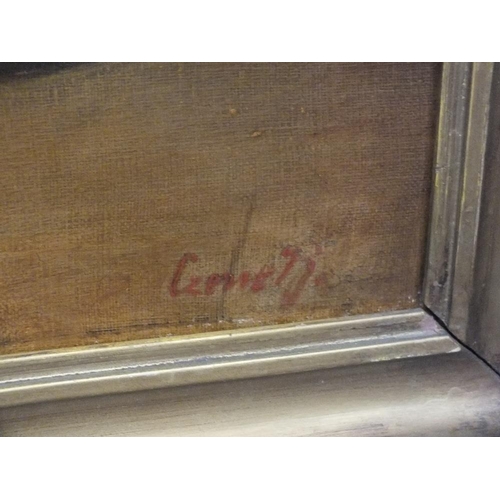 38 - A GILT FRAMED OIL ON CANVAS DEPICTING A CAT AND KITTEN SIGNED LOWER RIGHT BUT INDISTINCT 56.5 X 76.5... 