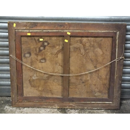 38 - A GILT FRAMED OIL ON CANVAS DEPICTING A CAT AND KITTEN SIGNED LOWER RIGHT BUT INDISTINCT 56.5 X 76.5... 