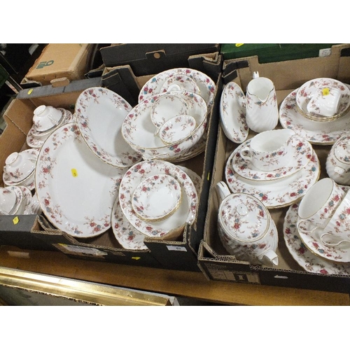 60 - THREE TRAYS OF MINTON ANCESTRAL CHINA, TO INCLUDE A TEAPOT, MEAT PLATES ETC.