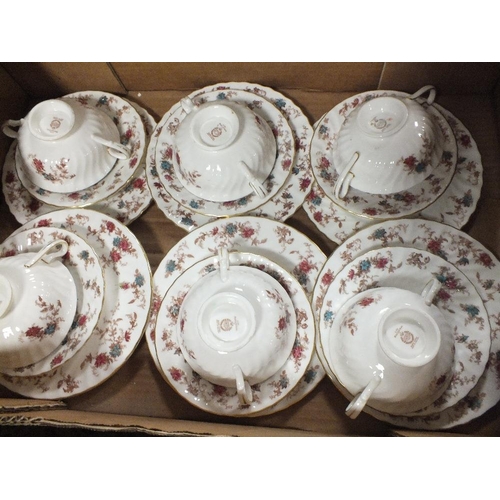 60 - THREE TRAYS OF MINTON ANCESTRAL CHINA, TO INCLUDE A TEAPOT, MEAT PLATES ETC.