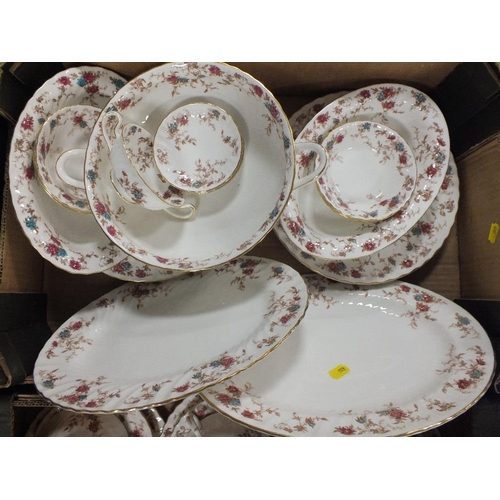 60 - THREE TRAYS OF MINTON ANCESTRAL CHINA, TO INCLUDE A TEAPOT, MEAT PLATES ETC.