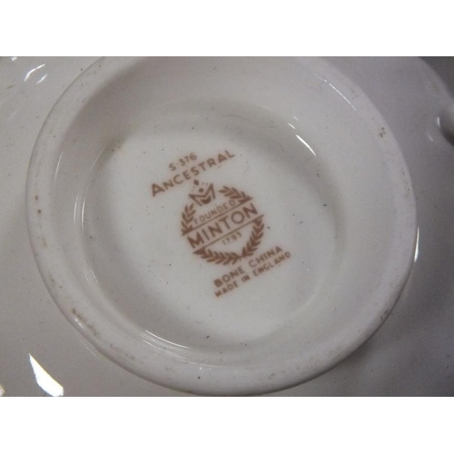 60 - THREE TRAYS OF MINTON ANCESTRAL CHINA, TO INCLUDE A TEAPOT, MEAT PLATES ETC.
