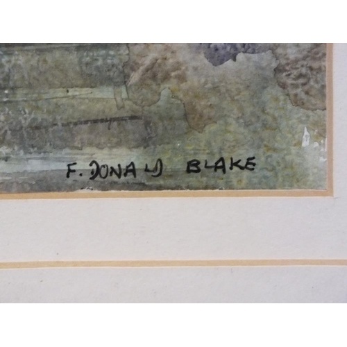 9 - FREDERICK DONALD BLAKE (1908-1997). Study of a fountain before Edinburgh castle, signed lower right,... 