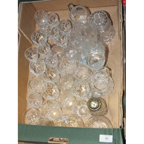 91 - THREE BOXES OF ASSORTED GLASSWARE TO INCLUDE ROYAL BRIERLEY CRYSTAL