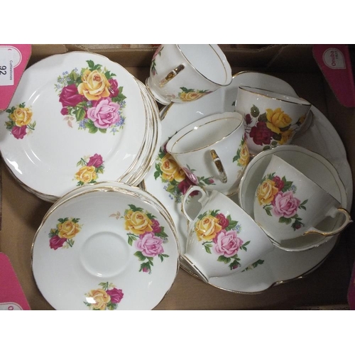 92 - A SMALL TRAY OF REGENCY ROSE PATTERN CHINA