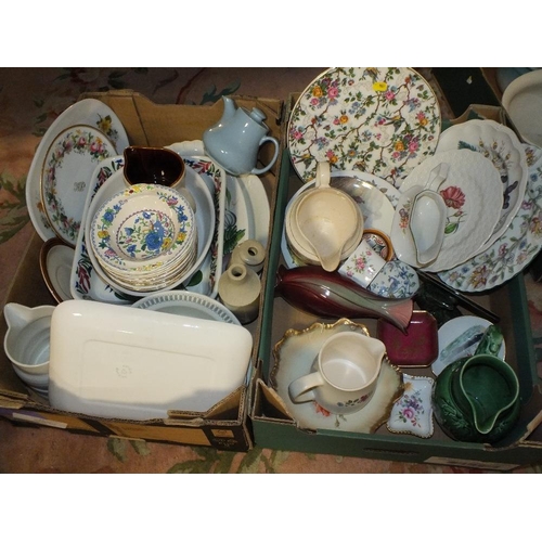 94 - TWO TRAYS OF ASSORTED CERAMICS TO INCLUDE MASONS, PORTMEIRION, MINTON ETC.