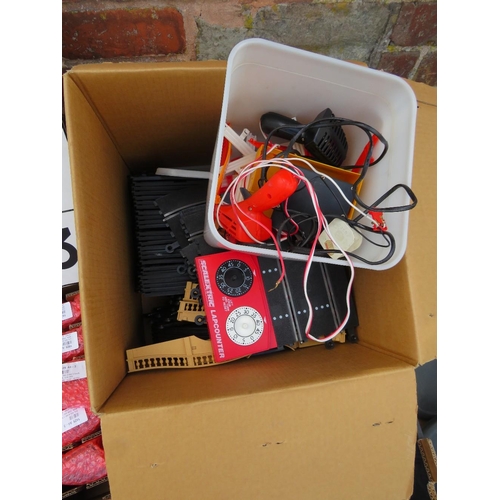 118 - THREE BOXES CONTAINING A SELECTION OF ITEMS TO INCLUDE A BOX OF CREDIT CARD READERS, HOOPLA GAME, TH... 