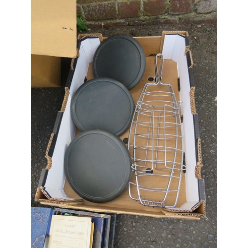 118 - THREE BOXES CONTAINING A SELECTION OF ITEMS TO INCLUDE A BOX OF CREDIT CARD READERS, HOOPLA GAME, TH... 