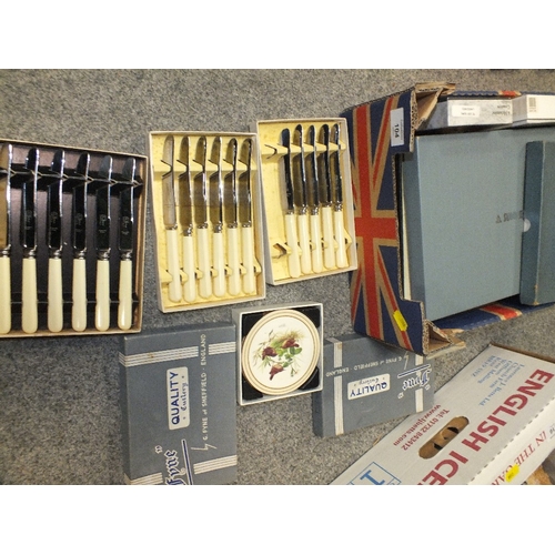 104 - A SMALL TRAY OF FLATWARE AND, COASTERS AND PLACE MATS