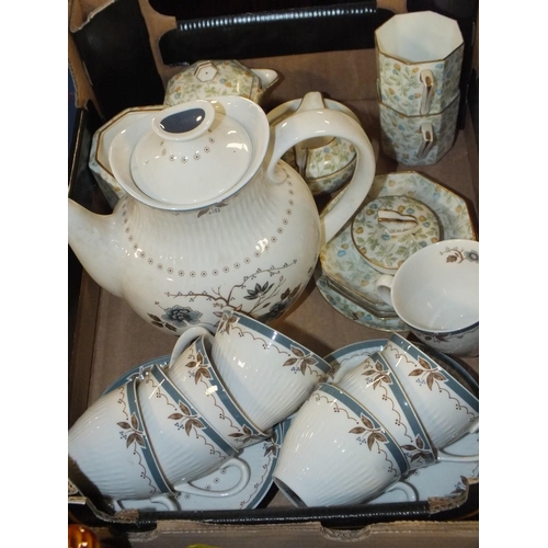 161 - TWO BOXES OF ASSORTED CHINA TO INCLUDE WEDGWOOD, ROYAL DOULTON OLD COLONY, ROYAL DOULTON REFLECTION ... 
