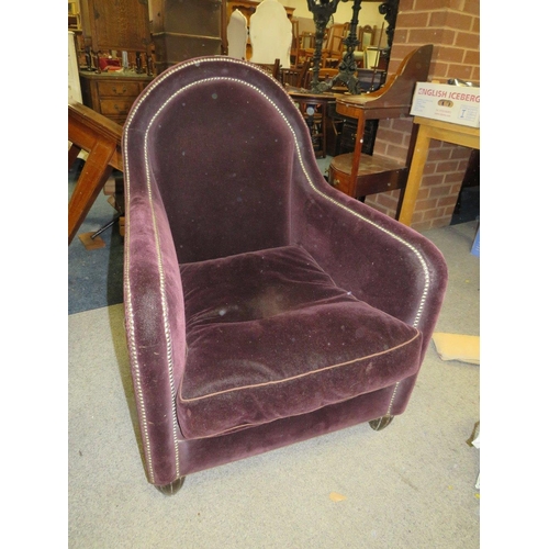 736 - A DECO STYLE PURPLE UPHOLSTERED ARMCHAIR