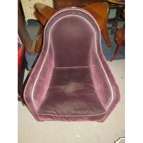 736 - A DECO STYLE PURPLE UPHOLSTERED ARMCHAIR