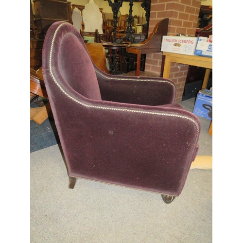 736 - A DECO STYLE PURPLE UPHOLSTERED ARMCHAIR