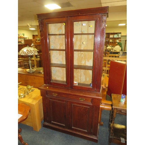 739 - AN ANTIQUE OAK GLAZED BOOKCASE H-200 W-104 CM