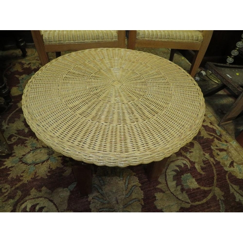 747 - A PAIR OF WICKER ARMCHAIRS AND A STOOL