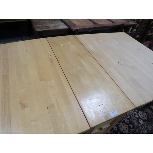 751 - A MODERN DROPLEAF TABLE TOGETHER WITH A VINTAGE STANDARD LAMP AND SHADE