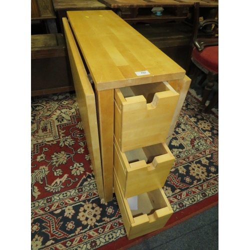 751 - A MODERN DROPLEAF TABLE TOGETHER WITH A VINTAGE STANDARD LAMP AND SHADE