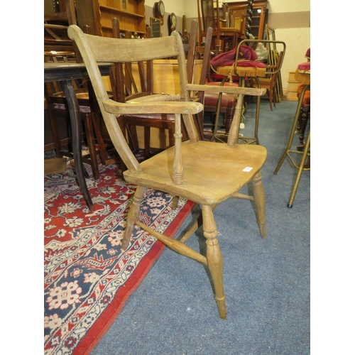 754 - A TRADITIONAL KITCHEN ELM ARMCHAIR, AN OCCASIONAL TABLE AND WICKERSEAT CHAIR (3)